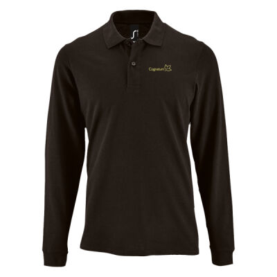 Gents Long Sleeve Piqué Polo Shirt - Black Thumbnail