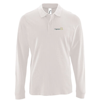 Gents Long Sleeve Piqué Polo Shirt - White Thumbnail