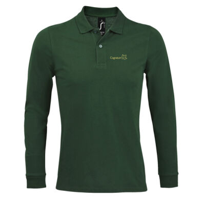 Gents Long Sleeve Piqué Polo Shirt - Bottle Green Thumbnail