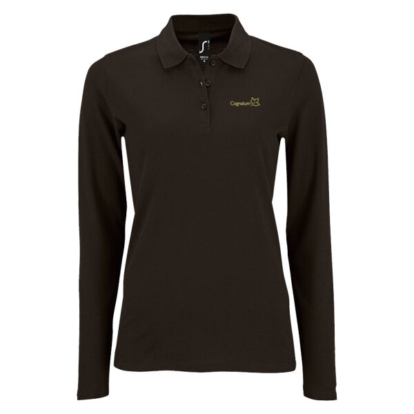 Ladies Long Sleeve Piqué Polo Shirt - Black Thumbnail