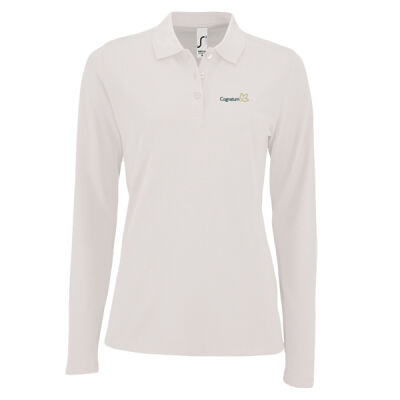 Ladies Long Sleeve Piqué Polo Shirt - White Thumbnail