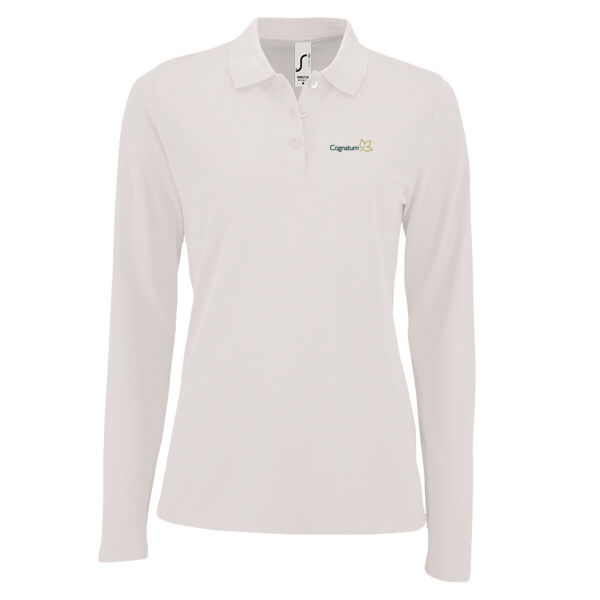 Ladies Long Sleeve Piqué Polo Shirt - White Thumbnail